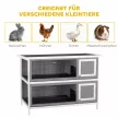 Kisállat-ketrec tengerimalacoknak és törpenyulaknak, kétszintes, fa, szürke