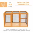Tyúkól 1-3 csirkének, fa váz, acélhuzal, bővíthető kialakítás, fa ülőrudak, narancssárga