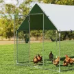 Horganyzott acél csirkeól időjárásálló UV tetőborítással és zárható ajtóval, 2x2x2 m, ezüst színű