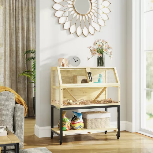 Fa törpe hörcsögketrec tárolórekesszel, kerekekkel, rámpákkal, vizespalackkal, házikóval és libikókákkal, 87 x 43 x 101 cm