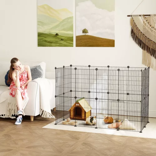 Kisállatketrec, kültéri kifutó, moduláris szerkezet, 0,72 m² terület, acél, fekete