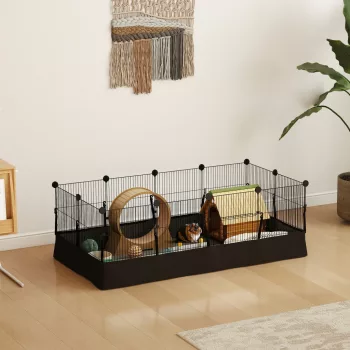  Kisállat-kert alaplapokkal, kültéri kifutó/játszókarám 12 panellel, vízálló szőnyeggel, 120x60x40 cm, fekete