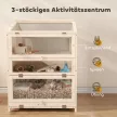 Fa hörcsögketrec, 3 szint, rágcsálóketrec, kisállat-ketrec kunyhókkal, libikókákkal, rámpákkal, itatókkal, 68x61,5x90 cm, natúr fa