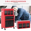 Szerszámos szekrény szerszámosládával, kerekeken, 6 fiókkal, fém, piros