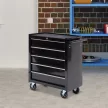 Szerszámosláda, szerszámos szekrény, kerekeken, 5 fiókkal, acél, fekete