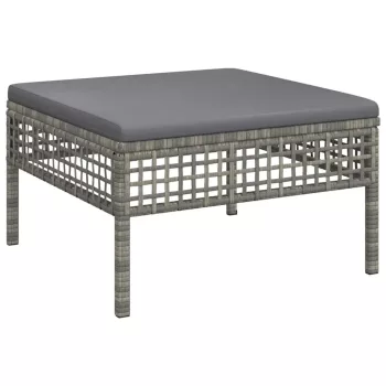 Szürke polyrattan kerti lábtartó párnával