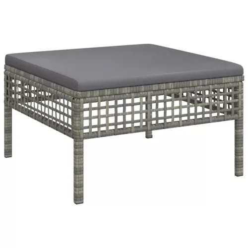 Szürke polyrattan kerti lábtartó párnával