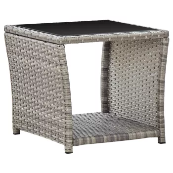   Szürke polyrattan és üveg dohányzóasztal 45 x 45 x 40 cm