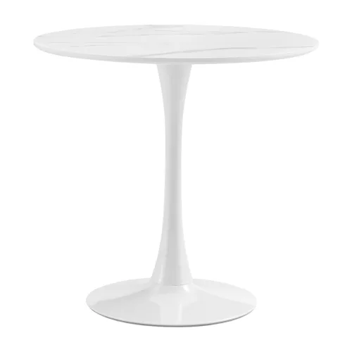 Étkezőasztal, világos márvány/fehér, átmérő 80 cm, LORIAN