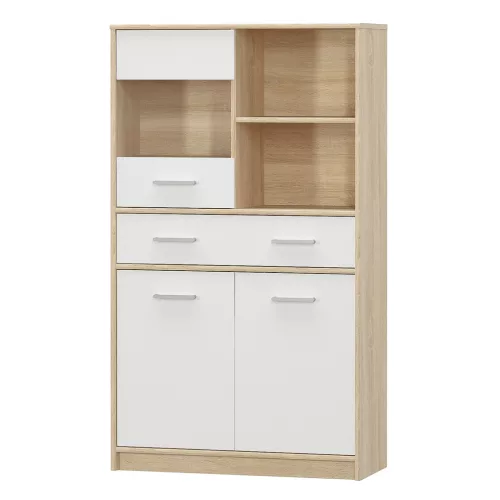 Vitrines szekrény 2D1W1S/80, fehér/tölgy sonoma, TEYO