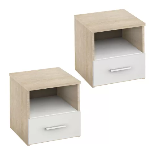 Éjjeliszekrény, 2 db, tölgy sonoma/fehér, GABRIELA