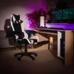 Irodai/gamer szék RGB LED világítással, fekete/fehér, JOVELA