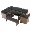 Kerti rattan szett, szürkésbarna/világosbarna, SAGIR