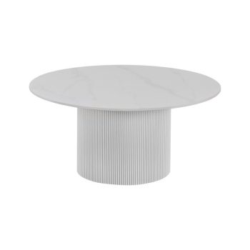   Dohányzóasztal, fehér márvány/MDF, átmérő 80 cm, MAHIR TYP 1