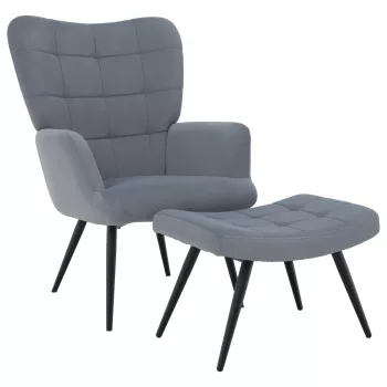 Fotel lábtartóval, szürke Velvet szövet/fekete, HABEN