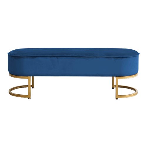 Dizájnos pad, kék Velvet szövet/gold króm-arany, MIRILA NEW