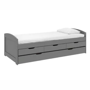   Ágy kihúzható pótággyal, szürke, tömörfa, 90x200, MARINELLA NEW