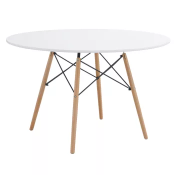   Étkezőasztal, fehér/matt/bükk, átmérő 120 cm, DEMIN NEW