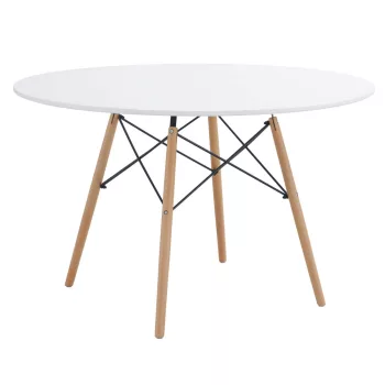   Étkezőasztal, fehér/matt/bükk, átmérő 120 cm, DEMIN NEW