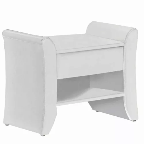 Éjjeliszekrény, fehér textilbőr, BOLTON