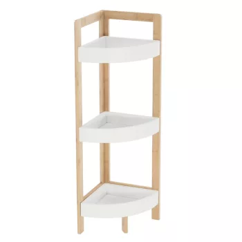 Sarokpolc, fehér/természetes bambusz, FONG