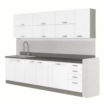 Konyhabútor, fehér extra magasfényű/szürke, PRADO