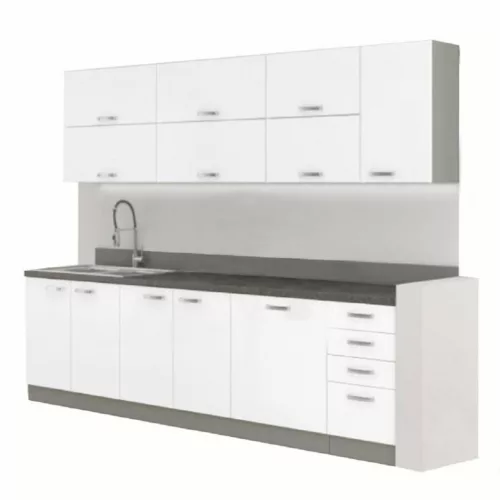 Konyhabútor, fehér extra magasfényű/szürke, PRADO