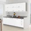 Konyhabútor, fehér extra magasfényű/szürke, PRADO