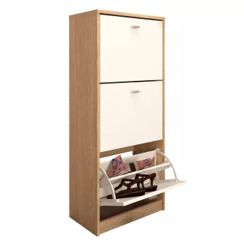   Háromrészes cipősszekrény, tölgy sonoma/fehér, VIVAT NEW TYP 2