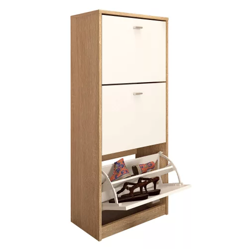 Háromrészes cipősszekrény, tölgy sonoma/fehér, VIVAT NEW TYP 2