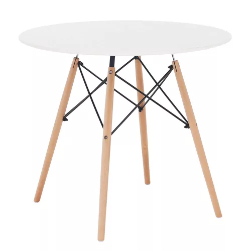 Étkezőasztal,  fehér/bükk, átmérő 80 cm, GAMIN 2 NEW 80