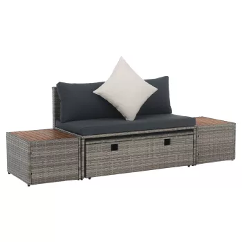 Kerti rattan szett, szürke/természetes/krémszínű, DEBRA