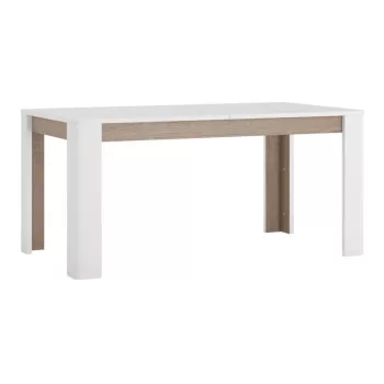   Széthúzható étkezőasztal, fehér extra magasfényű HG/sonoma tölgy sötét trufla, 160-200x90 cm, LYNATET TYP 75
