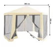Kerti pavilon sátor, 3,9x2,5x3,9m, bézs/fekete, RINGE TYP 2+6 oldal