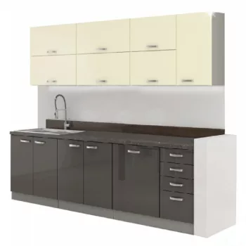 Konyhabútor, szürke/bézs, extra magas fényű, PRADO