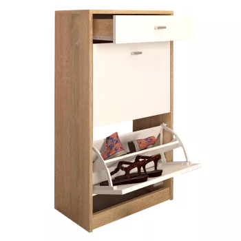  Kétrészes cipősszekrény, fehér/tölgy sonoma, VIVAT NEW TYP 1