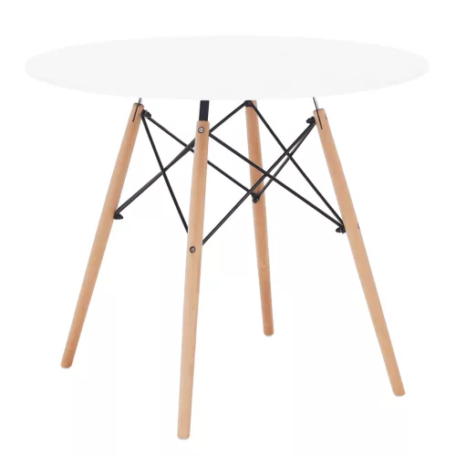 Étkezőasztal,  fehér/bükk, átmérő 90 cm, GAMIN 2 NEW 90