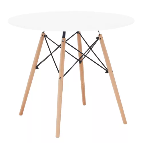 Étkezőasztal,  fehér/bükk, átmérő 90 cm, GAMIN 2 NEW 90