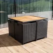 Kerti rattan szett, akácfa, fekete/krémszínű/természetes, MELFORD