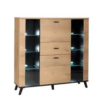 Komód, tölgyfa lefkas/fekete, SIRAN TYP 3