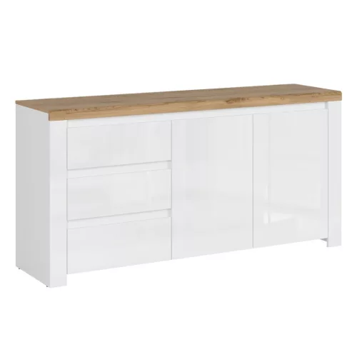 Komód 2D3S, fényes fehér/wotan tölgy, VILGO