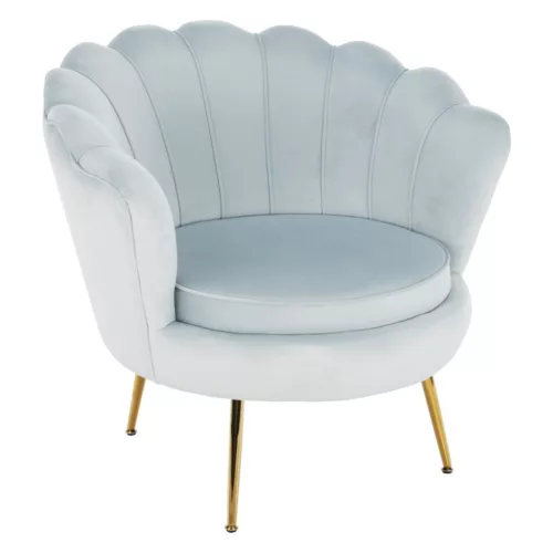 Fotel Art-deco stílusban, szürke-kék Velvet anyag/gold chróm-arany, NOBLIN