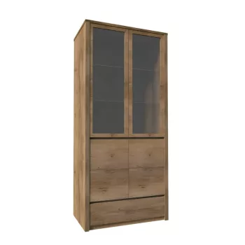   Vitrín szekrény 1- fióko és 2 osztot ajtóval  teljessen  üvegezett, tölgyfa lefkas, MONTANA W2D