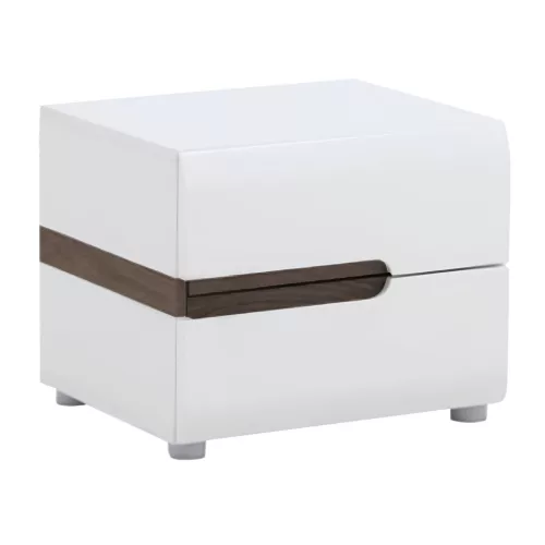 Éjjeliszekrény, fehér extra magas fényű HG/sonoma tölgy sötét trufla, LYNATET TYP 96