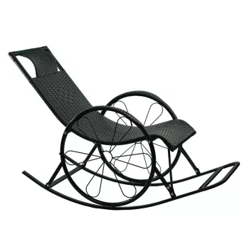 Hintaszék, rattan/fém, fekete, ROKIN