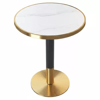   Bisztró asztal étkezőbe, fehér márvány/fekete/arany, átmérő 80 cm, OREN
