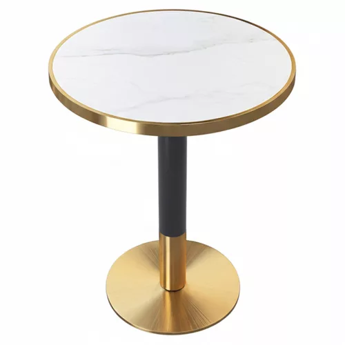 Bisztró asztal étkezőbe, fehér márvány/fekete/arany, átmérő 80 cm, OREN
