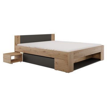 Ágy tárhellyel, 180x200, artisan tölgy/antracit, UNIS