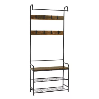   Akasztó cipőtárolóval, fekete fém/MDF rusztikus fa, KELAM