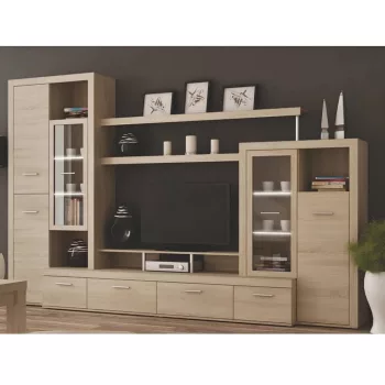   Nappali sor LED világítással, sonoma tölgyfa, ATLANTIS NEW